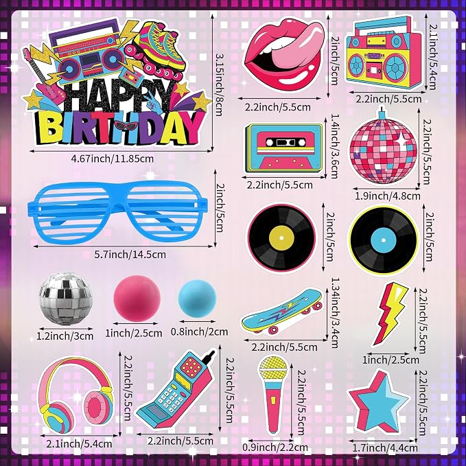 80s Cake Decorations 27PCS 90s Cake Topper Retro Hip Hop Cakes Decorations 1980s Disco Ball Cakes Toppers for 80s 90s Party Decorations