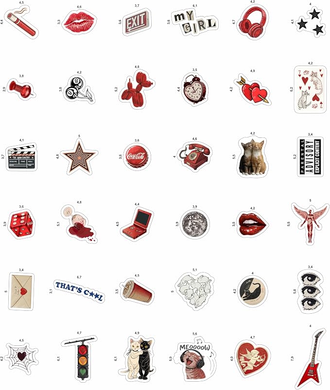 100Pcs Red Aesthetic Stickers - Cool Y2K Stickers for Water Battle, Laptop - Downtown Girl Party Supplies, Decoration