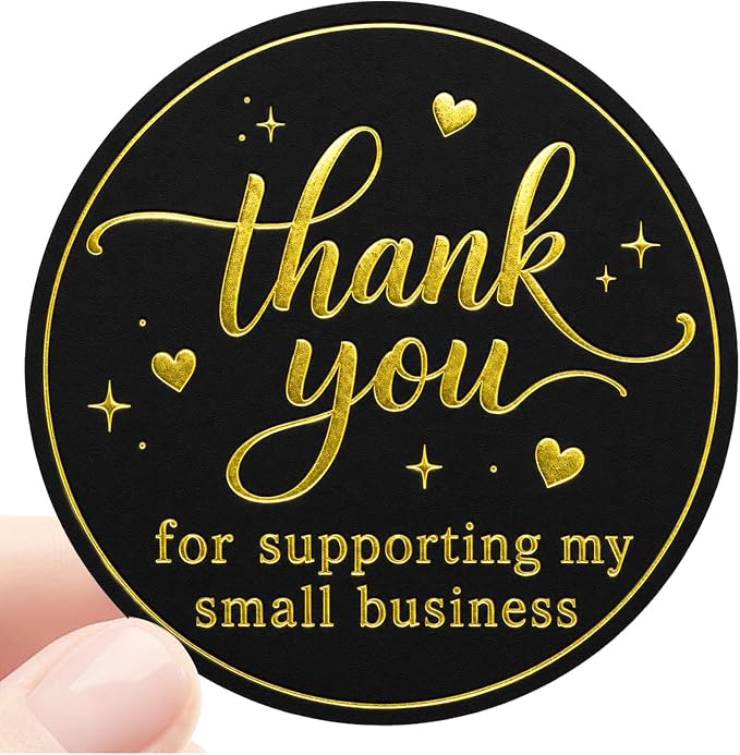 100PCS Thank You for Supporting My Small Business Stickers, Black Gold Foil Labels for Boutique Packaging, Bakery Boxes, Dessert Treat Bags, Shipping Mailers, Handmade Sellers & Small Shops.1.6 inch