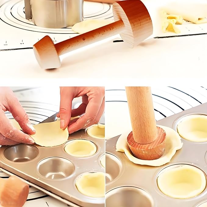 Wooden Tart Tamper, Double Sided Pastry Pusher for Egg Tart, Pie, Quiche, Kitchen Baking Tools