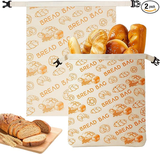 Beeswax Bread Bag, 2 Pack Reusable Bread Bags for Sourdough & Homemade Bread, Phsfem XL Size Organic Cotton Linen Bags with Natural Beeswax Lining,for Bread Freshness,Friendly Use, Orange