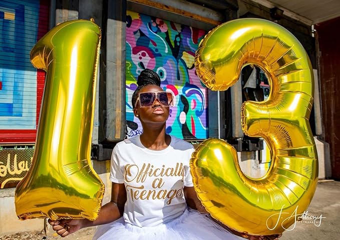 Numbers Balloon 10th Birthday Decorations, 40 Inch Big Foil Balloon for Men & Women, Gold Number Balloons for Wedding Memorial Day Birthday Aniversarry Supplies