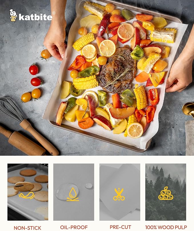 Katbite 350Pcs 9x13 In Parchment Paper Sheets, Heavy Duty White Baking Paper, Non-stick & Oil Proof for Oven, Air Fryer, Grilling, Steaming and Cooking Bread [Extra Strong Series]