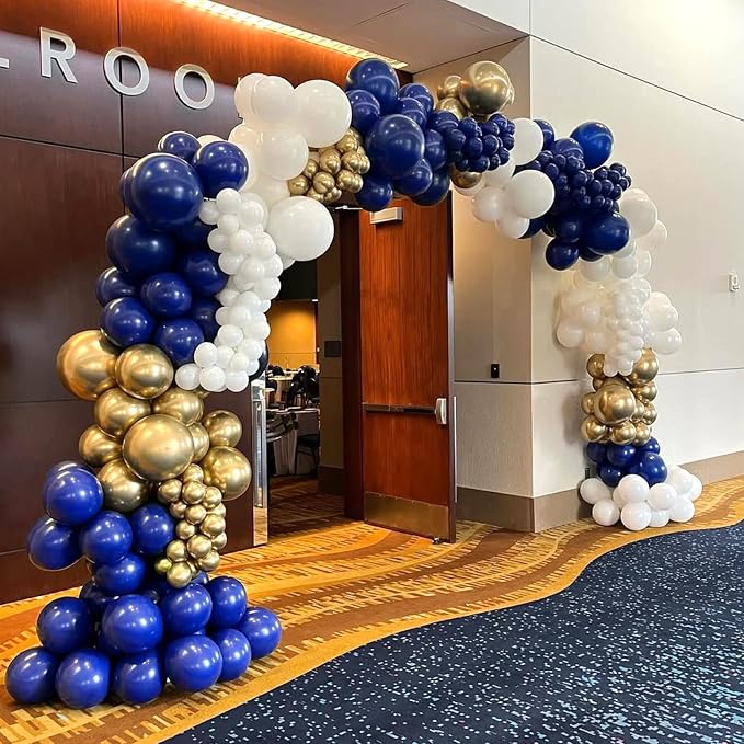 Blue and Gold Balloons Garland Arch Kit 154pcs Royal Blue White Metallic Gold and Confetti for Graduation Birthday Wedding Party Decorations