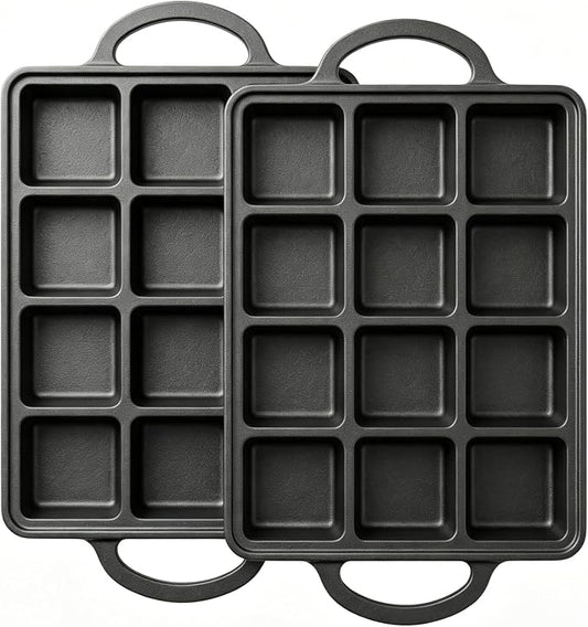 Flavehc 2Pack Cast Iron Brownie Pan with Dividers Individual 12 Cup Cavity Cast Iron Baking Pan for Brownies Square Muffin Pans Molds