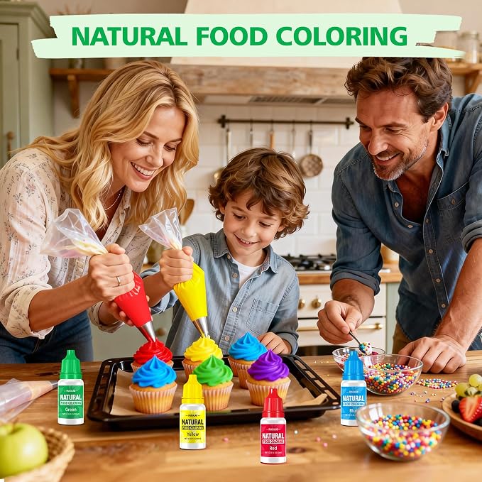 Natural Food Coloring - Pandalab 4 Colors x 10 ml Plant-Based Concentrated Food Dye, No Artificial Dye, Vegan Edible Color for Baking, Cake Decorating, Icing, Frosting, Cookies, Candy