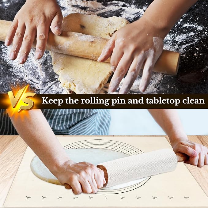 9PCS Pastry Cloth and Rolling Pin Cover Set, 3PCS 25" X 20" Heavy Cotton Canvas Cloth Pastry Mats, 6PCS 13" X 2.7" Flexible Rolling Pin Covers Sleeves for Rolling Dough Pie Baking Bread Supplies