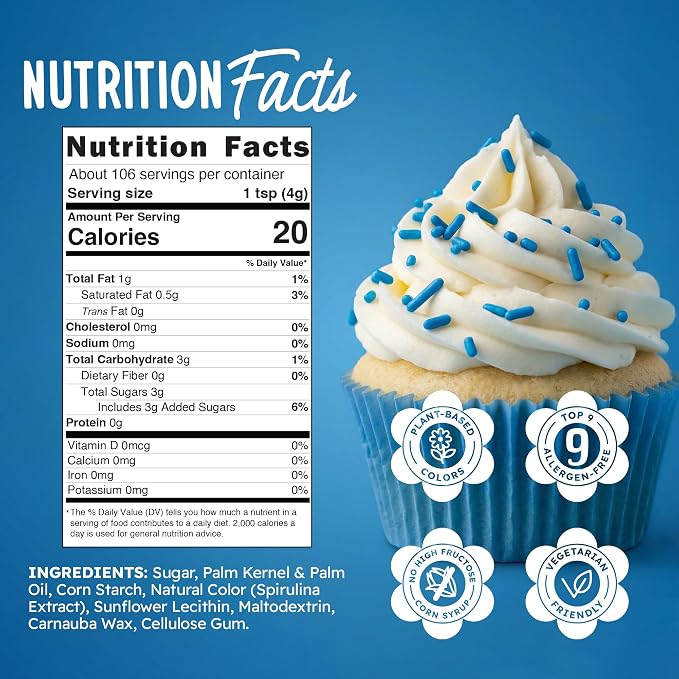Snackathon Natural Sprinkles for Baking & Decorating, Dye-Free Blue Sprinkles, 15 oz Bulk Jimmies in Resealable Bag - Naturally Colored, No Artificial Dyes, Gluten-free for Cupcakes, Cookies & Ice Cream