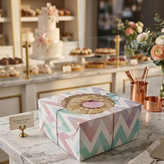 mudrit Cake Boxes with Window 10 Pcs Bakery Boxes for Cakes, Donuts, Brownies, Pie, Pastries and Christmas Cookies: Size 10x10x5 Inches