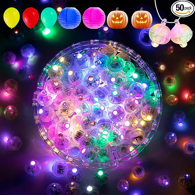 Aogist 50Pcs Balloon Lights with Hook,Long Standby Time,Waterproof Mini Light for Birthday Party Wedding Christmas Halloween Easter Decorative (Flash, Multicolor)
