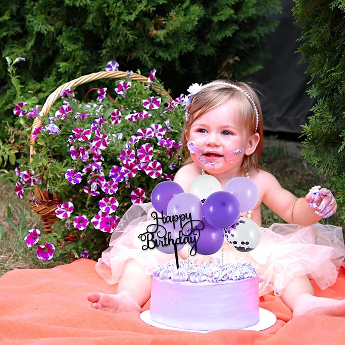 BEISHIDA Happy Birthday Cupcake Toppers - Purple Mini Balloon Cloud Birthday Cake Decorations for Wedding Anniversary Baby Shower Decorations