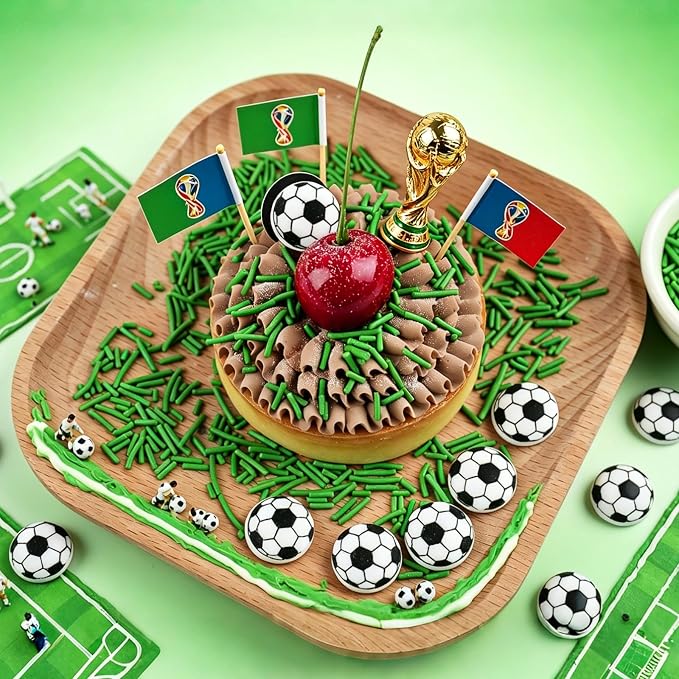 Edible Soccer Sprinkles for Cake Decorating - Green Jimmies and 10Pcs Soccer Ball Candy Mix, World Cup Celebration, Sports Themed Birthday Party Decorations for Baking, Cookies, Cupcake Toppers