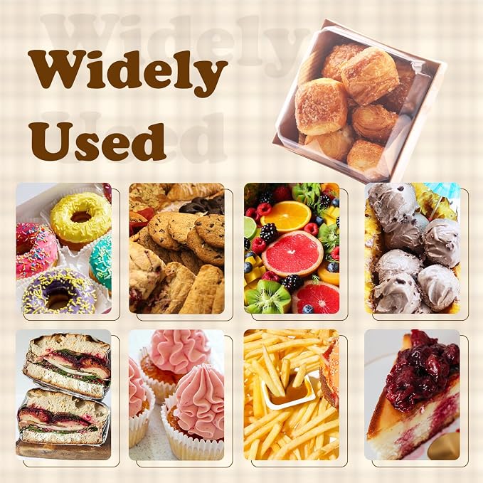 BUIYLV 50 Pack Charcuterie Boxes with Clear Lids, 4 Inches Brown Dessert Boxes To Go Disposable Mini Charcuterie Boxes for Cookie, Sandwich, Strawberry, Cupcake, Macaron, Cake Slice