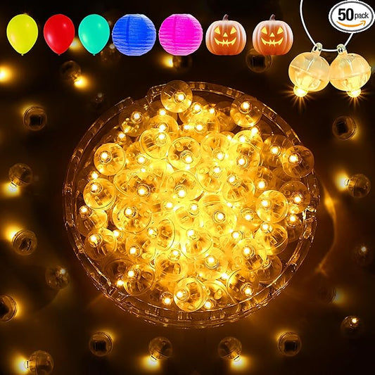 Aogist 50Pcs Balloon Lights with Hook,Long Standby Time,Waterproof Mini Light for Birthday Party Wedding Christmas Halloween Easter Decorative (Flash, Yellow)