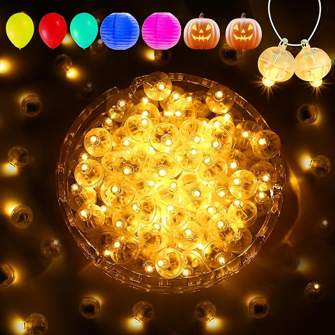Aogist 200Pcs Yellow Balloon Lights with Hook,Long Standby Time,Waterproof Mini Light for Birthday Party Wedding Christmas Halloween Easter Decorative (Steady)