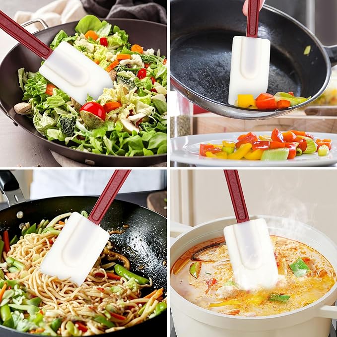 4 PCS Heat Resistant Silicone Spatulas, 10-Inch Commercial Grade Silicone Scraper Spatula, Flexible Rubber Spatula Set for Kitchen Cook Baking Mixing Utensil Dishwasher
