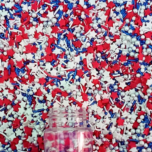 Confect Cake Mate Edible Sprinkles – Red, White, Navy blue & Silver Star, Pearl Dragees – Vegan Cake and Cupcake Decorating Toppings for Cookies & Ice Cream | Vegan, Gluten-Free, Soy-Free, Dairy-Free, Palm Oil-Free- 4.2 Oz