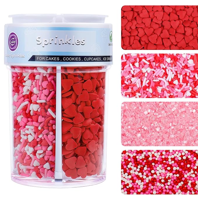 Valentines Sprinkles for Cake Decorating, 8Oz White Pink and Red Heart Sprinkles, Edible Nonpareil Sanding Sugar Heart Confetti Jimmies Mix for Ice Cream Cupcakes Brownie Cookie Baking Topping