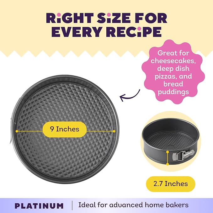 Wilton Platinum Non-Stick Spring Form Pan - Baking Pan for Cheesecakes, Deep Dish Pizzas & Bread Puddings - Scratch Resistant, Even Heat Distribution & Made Without PFAS - 9 x 2.7 Inch