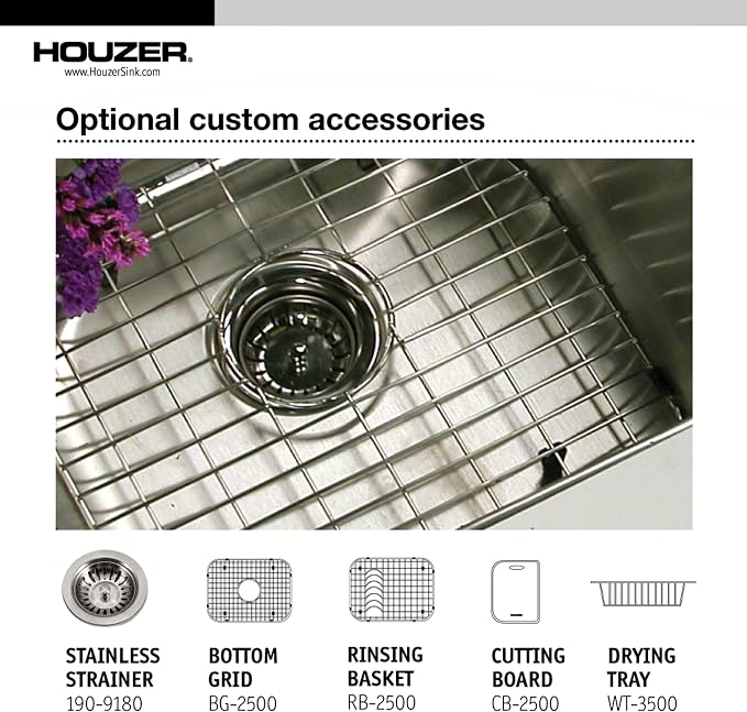 Houzer 2522-9BS4-C Glowtone 25 Inch Stainless Steel Kitchen Sink, 4 Hole, Drop-In, Topmount, 18-Gauge T304 Stainless Steel, 9 Inch Depth, Cabinet Compatibility, Lustrous Satin Finish