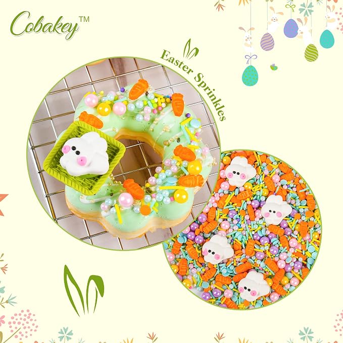 Cobakey Easter Sprinkles for Cookies 4.23 Ounce Carrot Sprinkles for Baking Rabbit Toppers Perfect for Easter Cake Decorations, Baking, Ice Cream, Cookies, Cupcake Topper