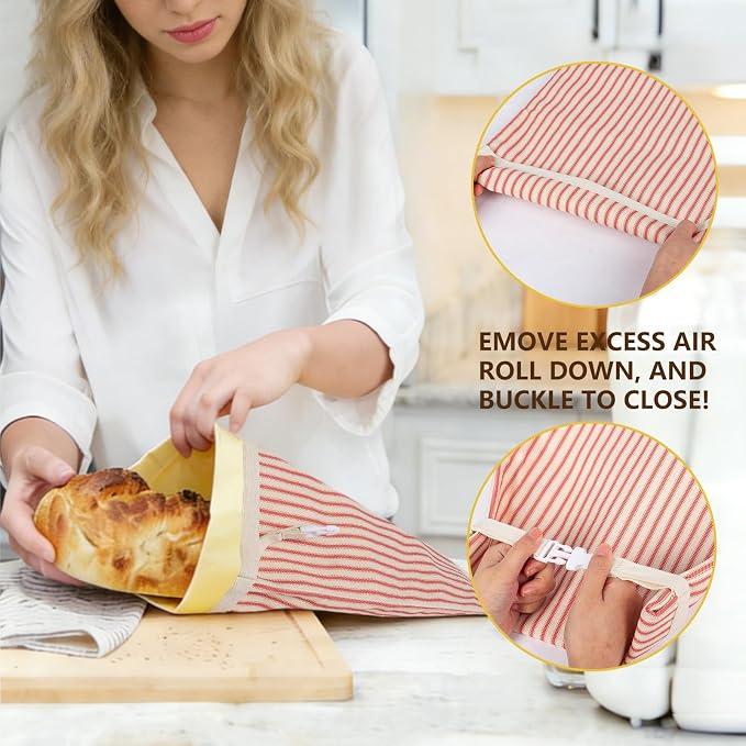 Reusable Beeswax Bread Bags for Homemade Bread & Sourdough, 2-Pack XL Airtight Food Storage Bags, Organic Cotton Linen Covers - Freezer-Friendly Freshness Preservation Keeps Fresh Longer
