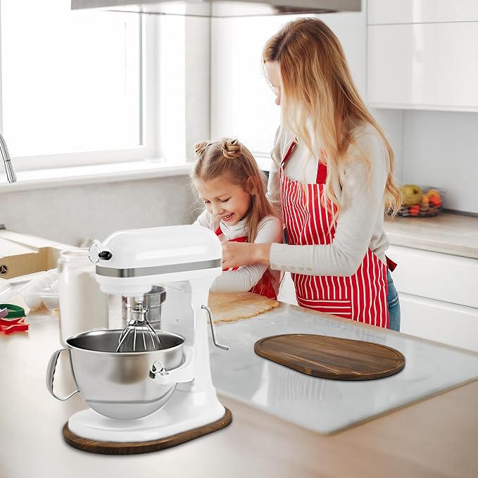 Mixer Slider Mat for KitchenAid 5-8 Qt Bowl Lift Stand Mixers, Pine Wood Moving Tray Storage Organizer for Kitchen Countertop Accessories and Attachments(5-8 Qt,Brown)