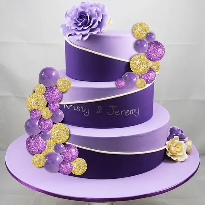 BEISHIDA 40 Pcs Ball Cake Toppers Mini Balls Cake Decorations Purple Gold Foam Balls DIY Cake Topper for Baking Congrats Grade 2026 Graduation Birthday Mardi Gras Lakers Decorations (Purple Gold)