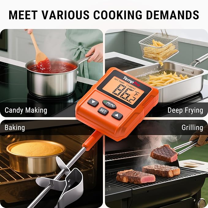 TempPro TP511 Digital Candy Thermometer with Pot Clip, Programmable Instant Read Food Meat Thermometer with 10'' Long Probe for Baking Grilling Oil Deep Fry Fathers Day Gift (Previously ThermoPro)