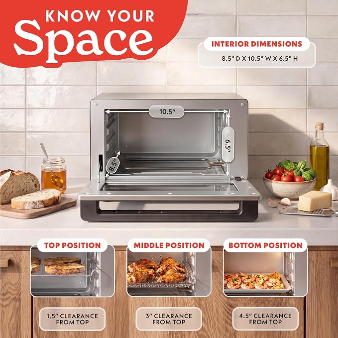 Gourmia Toaster Oven Digital Air Fryer - Convection Mode with 4 Slice Capacity, 3 Rack Positions, 12 Presets, Toast, Bagel, Bake, Roast, Broil, Dehydrate, Popcorn, Fits 9" Pizza, Stainless Steel