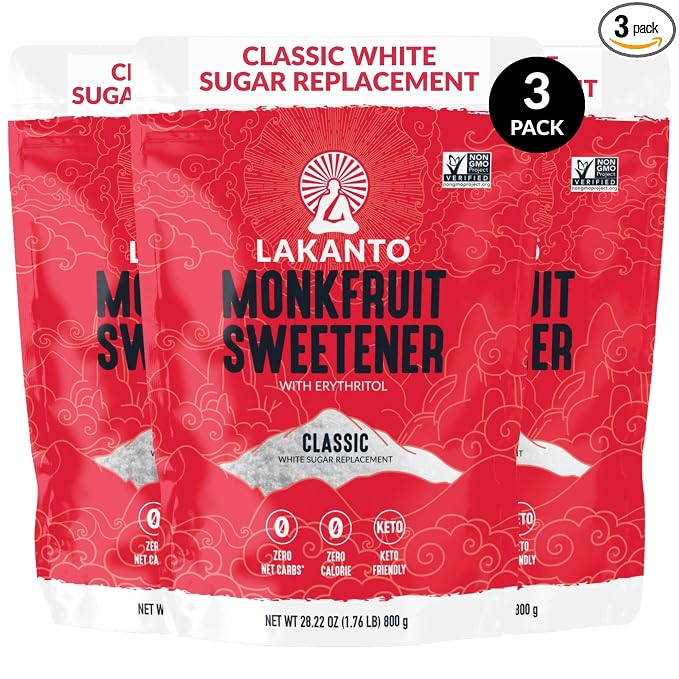 Lakanto Classic Monk Fruit Sweetener with Erythritol - White Sugar Substitute, Zero Calorie, Keto Diet Friendly, Zero Net Carbs, Baking, Extract, Sugar Replacement (Classic White - 1.76 lb Pack of 3)