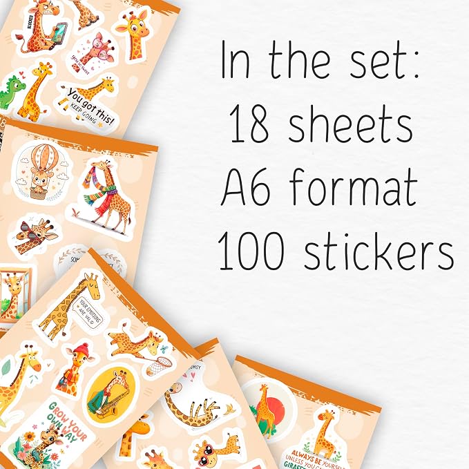 100Pcs Giraffe Stickers, Giraffe Party Decorations, Favors — Cute Animal Decals, Animal Stickers — Gift for Women & Men