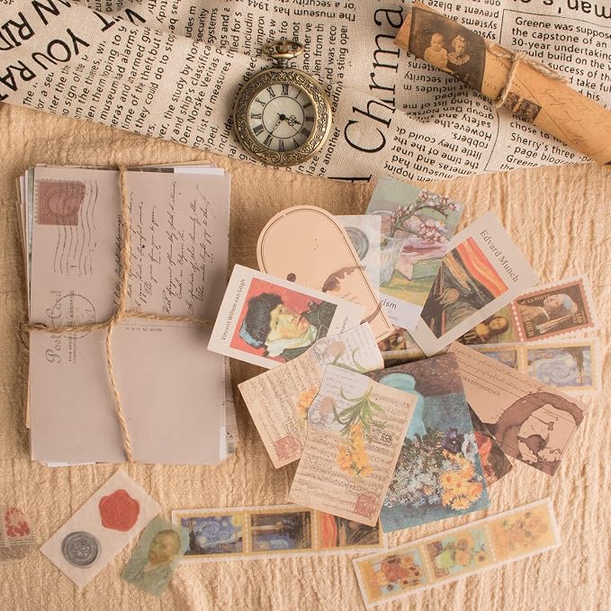 200Pcs Vintage Scrapbook Stickers, Aesthetic Junk Journal Stamping Supplies Kit, Scrapbooking Ephemera Washi Paper for Bullet Journaling Planners Diary Collage (Artistic)