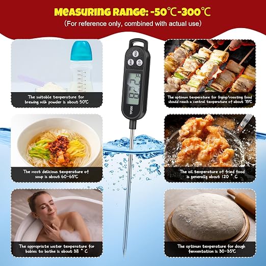 Copkim Instant Read Meat Thermometer with Long Probe 9.65 Inch Kitchen Cooking Food Candy Waterproof Digital Thermometer for BBQ Water Milk Yogurt Liquid(Black,12 Pcs)