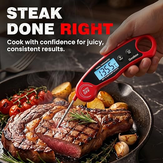 Meat Thermometer Digital, 1 Sec Instant Read, ±0.5°F, Waterproof | IPX5 Waterproof, Large Backlit Display, Magnetic Back, 4.1-Inch Probe, for Grilling, BBQ, Smoker and Cooking