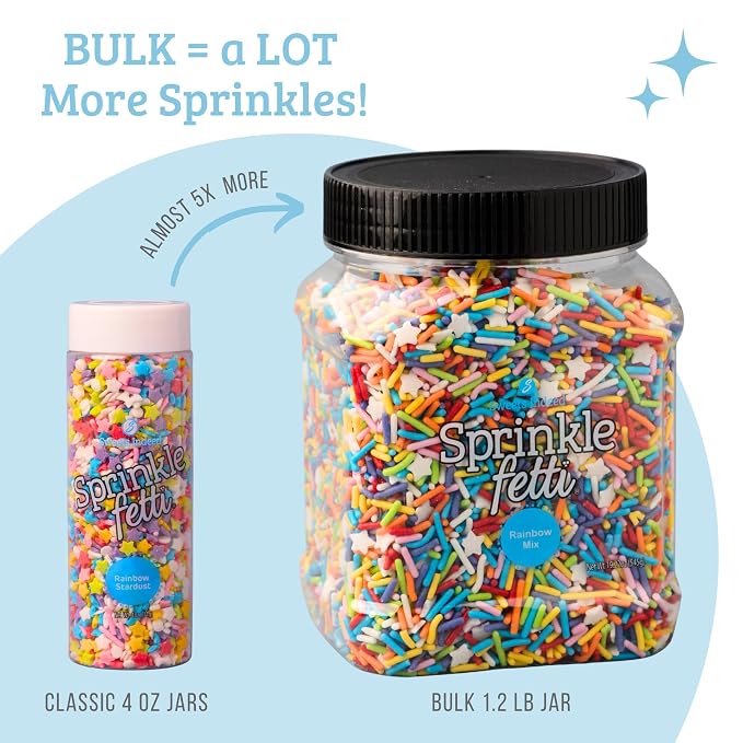 Sweets Indeed, Bulk Sprinkles, 1.3 pounds, Sprinkle Mix, Perfect for Cake Decorations, Baking Ice Cream Cookies Cupcake Topper (Rainbow Jimmies)