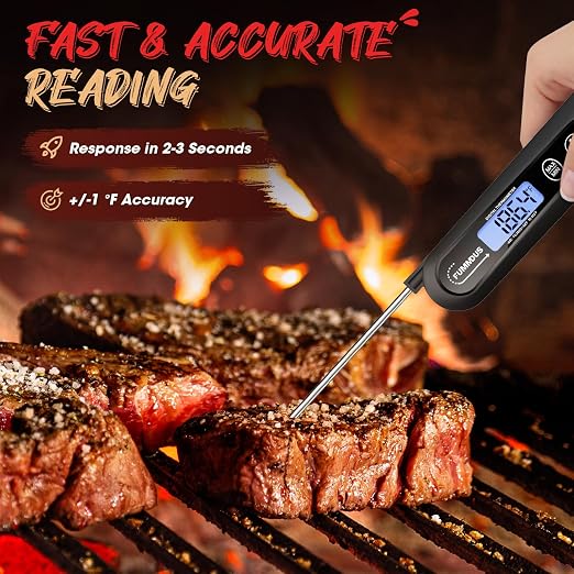 Meat Thermometer Digital, 3S Instant Read Food Thermometer for Cooking with Backlight & Magnet, Foldable Temperature Probe Kitchen Gadgets Essentials for BBQ Oven Grill Smoker Candy