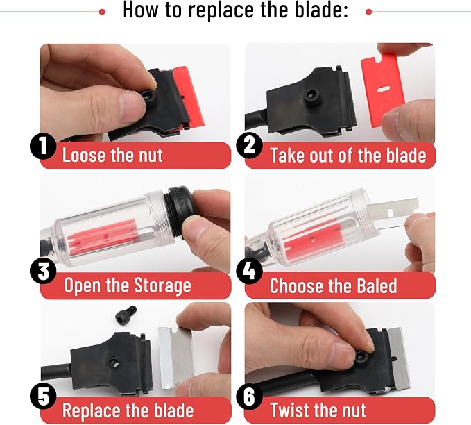 Bates- Long Reach Extension Scraper, 11-Inch Razor Scraper Tool | With Extra 3 Double Edged Plastic & 3 Metal Blades Long Handle Window Scraper for Paint Removal Glass Cleaning & Surface Work