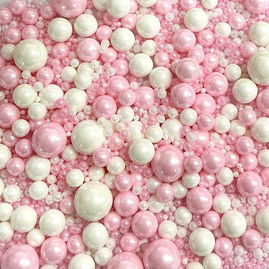 Sprinkles Edible Pink White Pearl Sugar Sprinkles Candy 142g/5.01oz Mix Size Pink White Pearls Baking Cupcake Toppers Cookie Ice Cream Decorations for Wedding Parties Valentines Day