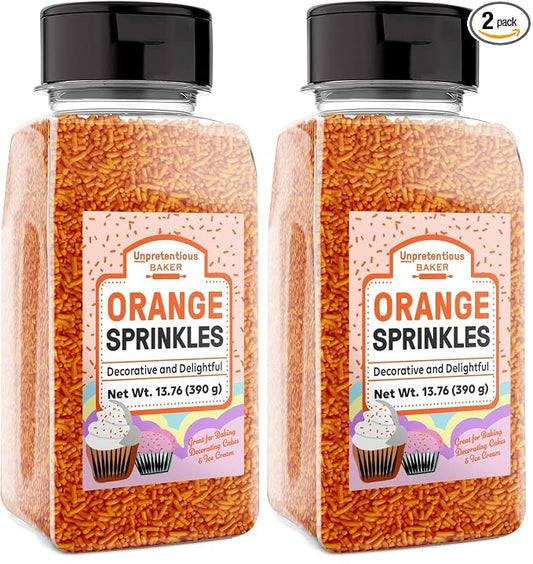 Unpretentious Orange Jimmies Sprinkles (2 Cups), Clear Resealable Shaker, Decorative & Fun Color (Pack of 2)