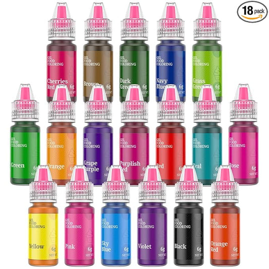 Gel Food Coloring,18 Baking Coloring Gel Set for Cake,Cookie Easter Egg Decorating,Cherrysea Edible Vibrant Food Dye for Baking Icing,Fondant,Macaron,Frosting,Gluten Free,Vegan Tasteless - 6g/Bottle