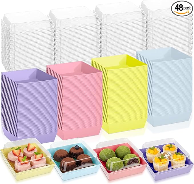 Vesici 48 Pcs 5 Inch Small Charcuterie Boxes with Clear Lids Cake Slice Containers Paper Bakery Boxes Disposable Food Containers for Dessert Cookie Sandwich Mini Cake Strawberry