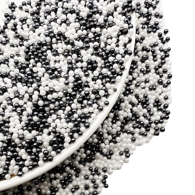 SE Si&Moos Nonpareil Sprinkles, 2mm Black and White Mini Edible Pearls White and Black Sprinkles for Cake Decorating Halloween Cookie Decorations Wedding Baby Shower Party Christmas Holiday Supplies 3.5 OZ