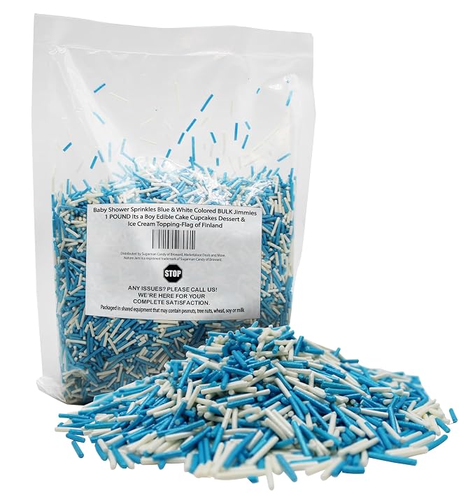 Baby Shower Sprinkles Blue & White Colored BULK Jimmies 1 POUND-Its a Boy Edible Cake Cupcakes Dessert & Ice Cream Topping-Flag of Finland