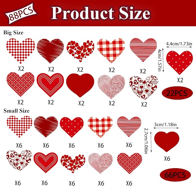 88PCS Edible Valentines Day Heart Cupcake Toppers Red Sweet Love Heart Cupcake Picks Happy Valentine's Day Heart Cake Decor for Valentine's Day Theme Party Decoration Supplies