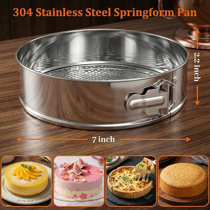 Non-stick Springform Pan with Removable Bottom, Leakproof Round Cheesecake Pan, Heavy Duty Bakeware Cake Mold for Baking, Oven Safe (7")