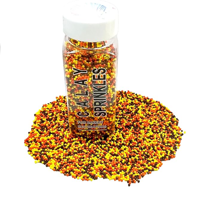 Homipooty 2mm Mini Pearls Orange Sugar Sprinkles 110g/3.88oz Edible Autumn Nonpareils Sprinkles Cupcake Toppers Cookie Ice Cream and Cake Decorations Valentines Day Halloween Christmas Supplies