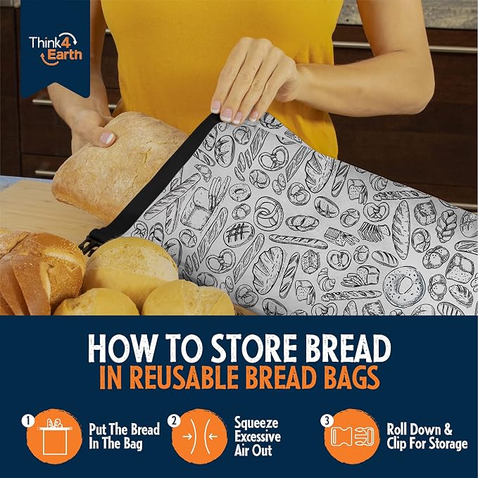 THINK4EARTH® - Large Bread and Baguette Bags (White, Bread Bag 2 Pack)