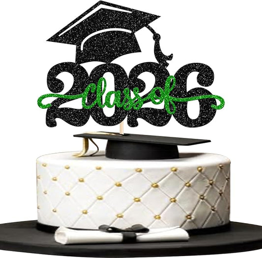 1 Pack Class of 2025 Cake Topper Glitter Congrats Grad Cap 2025 Graduation Cake Pick for 2025 Graduation Theme High School Boys Girls Graduate Party Cake Decorations Supplies Black Silver