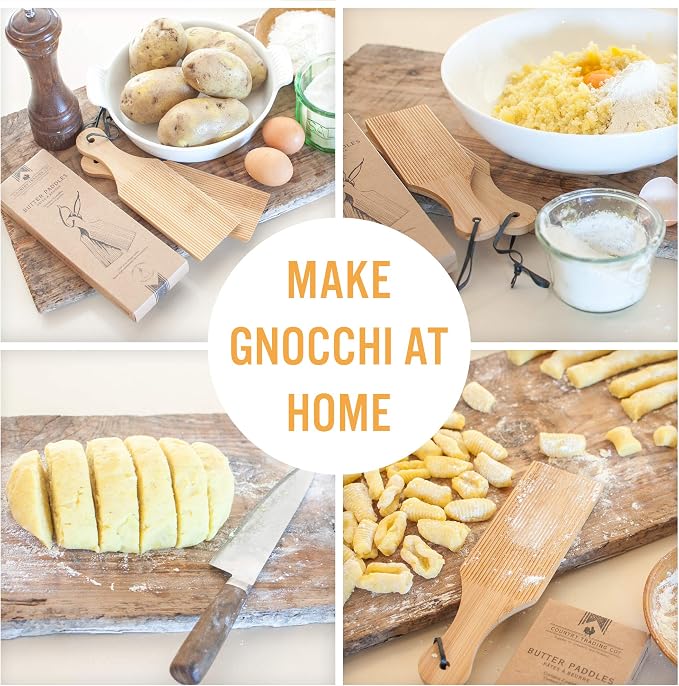 Gnocchi Boards and Wooden Butter Paddles to Easily Create Authentic Homemade Pasta and Butter Without Sticking - Set of 2 Makers - 9.5 inches